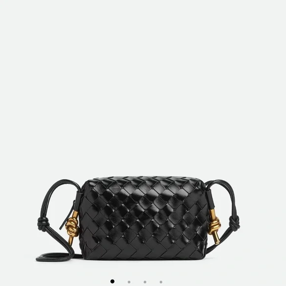 Bottega Veneta Black and Gold Crossbody Bag with Woven Design - Picture 11 of 14